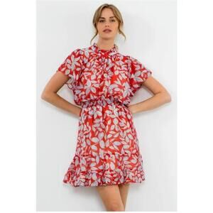 Thml‎ Women's Ruffle Hot Tamale Patterned Dress Cottagecore Red Blue Size Small